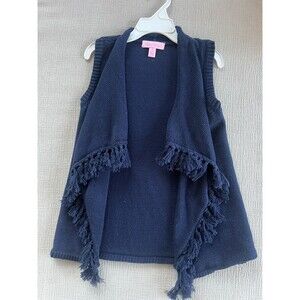 LILLY PULITZER LONG SWEATER VEST W/ TASSELS Girls Size 4-5 Navy